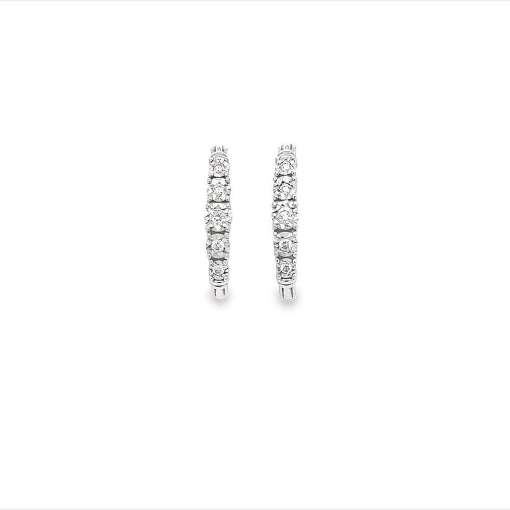 925 Sterling Silver Diamond Hoop Earrings